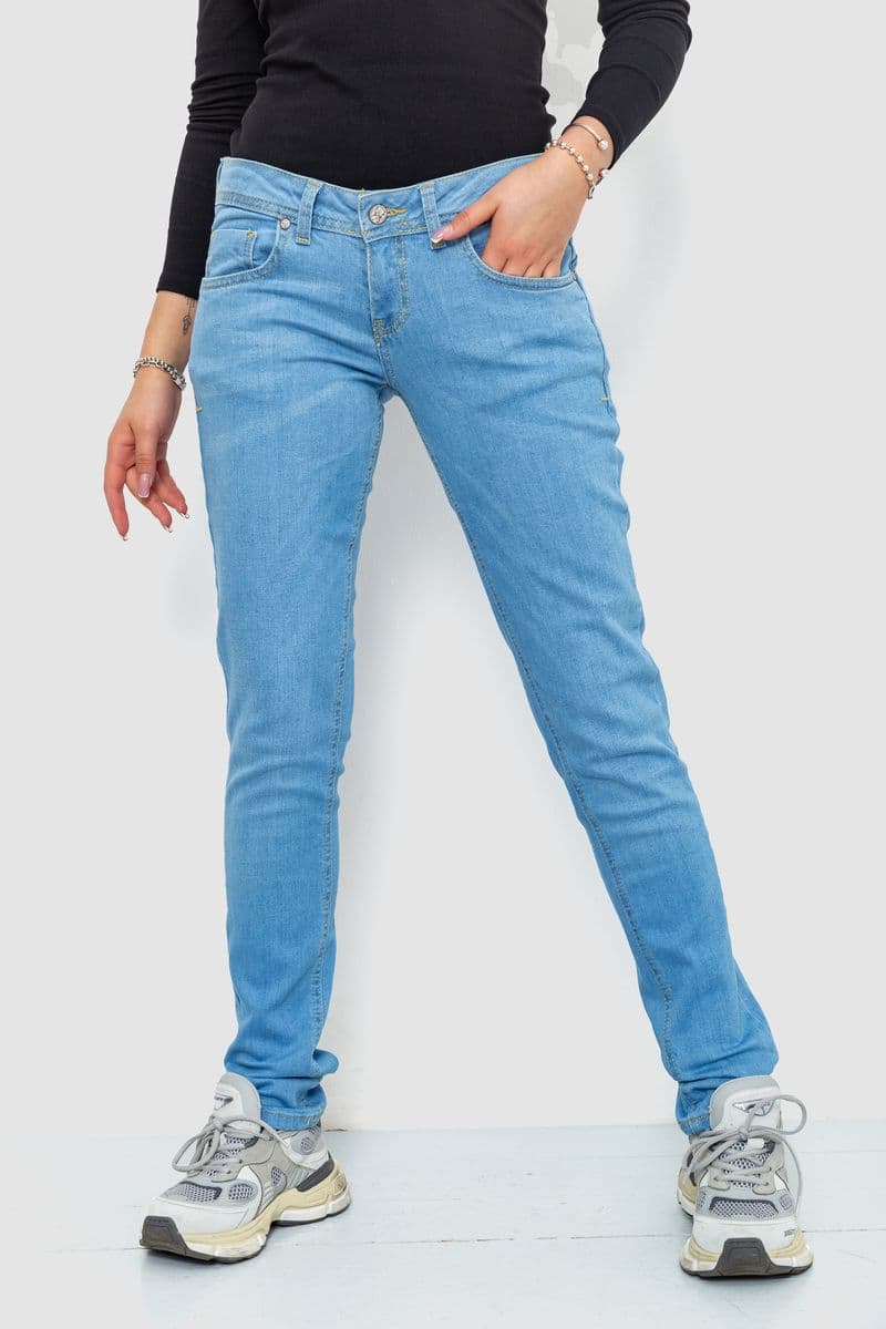 Джинси жіночі однотонні, колір блакитний, 244R014 - зображення 1
