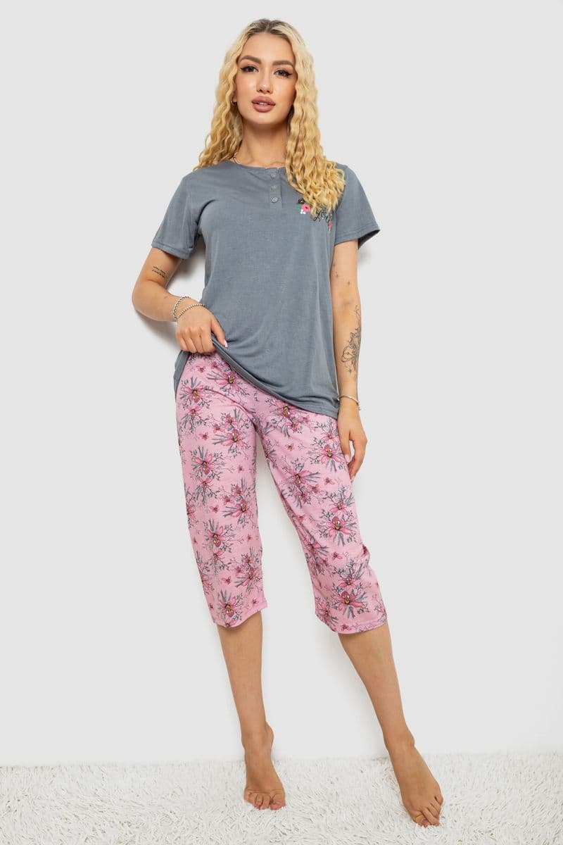 Піжама жіноча з принтом, колір сірий, 243R10293 - зображення 1