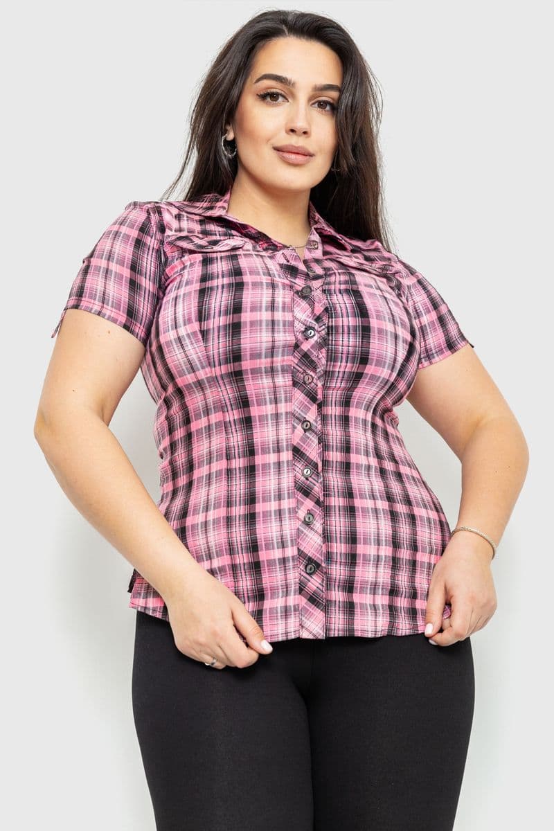 Сорочка жіноча в клітинку, колір рожево-сірий, 230R065 - зображення 1