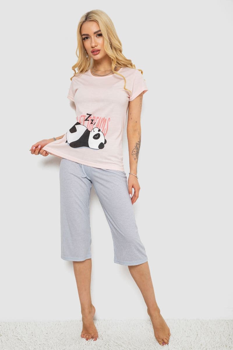 Піжама жіноча з принтом, колір персиковий, 243R7057 - зображення 1