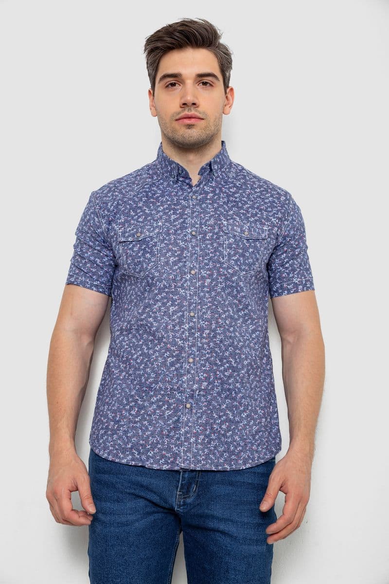 Сорочка чоловіча з принтом, колір джинс, 214R806 - зображення 1