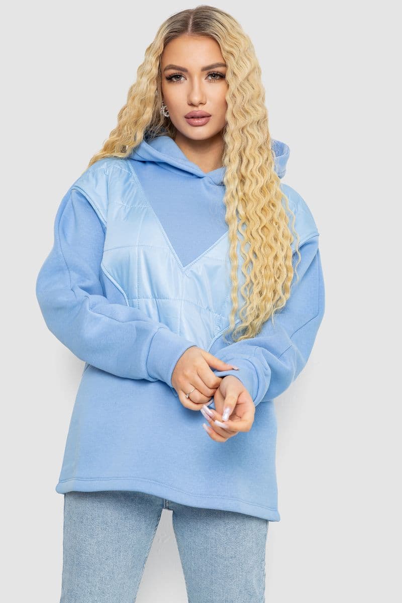 Худі жіночий на флісі тринитка, колір блакитний, 102R7713 - зображення 1