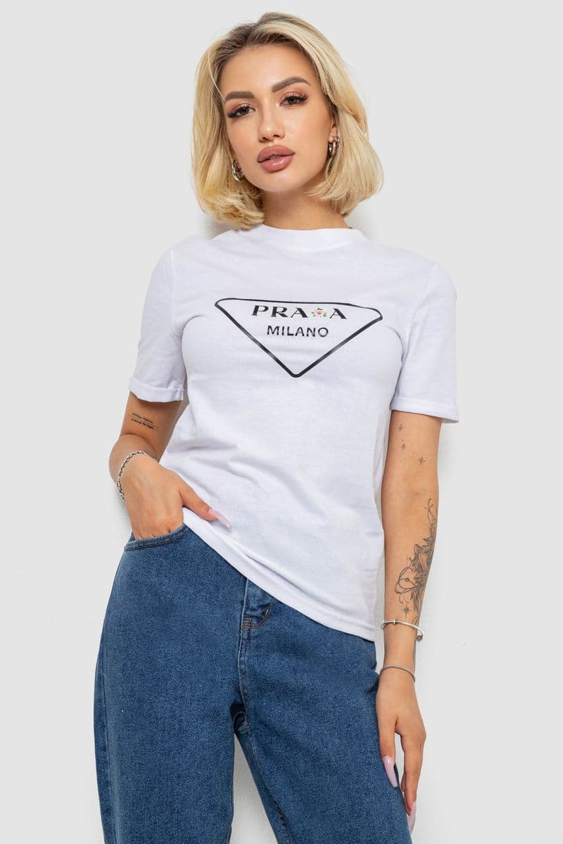 Футболка жіноча з принтом, колір білий, 238R57485 - зображення 1