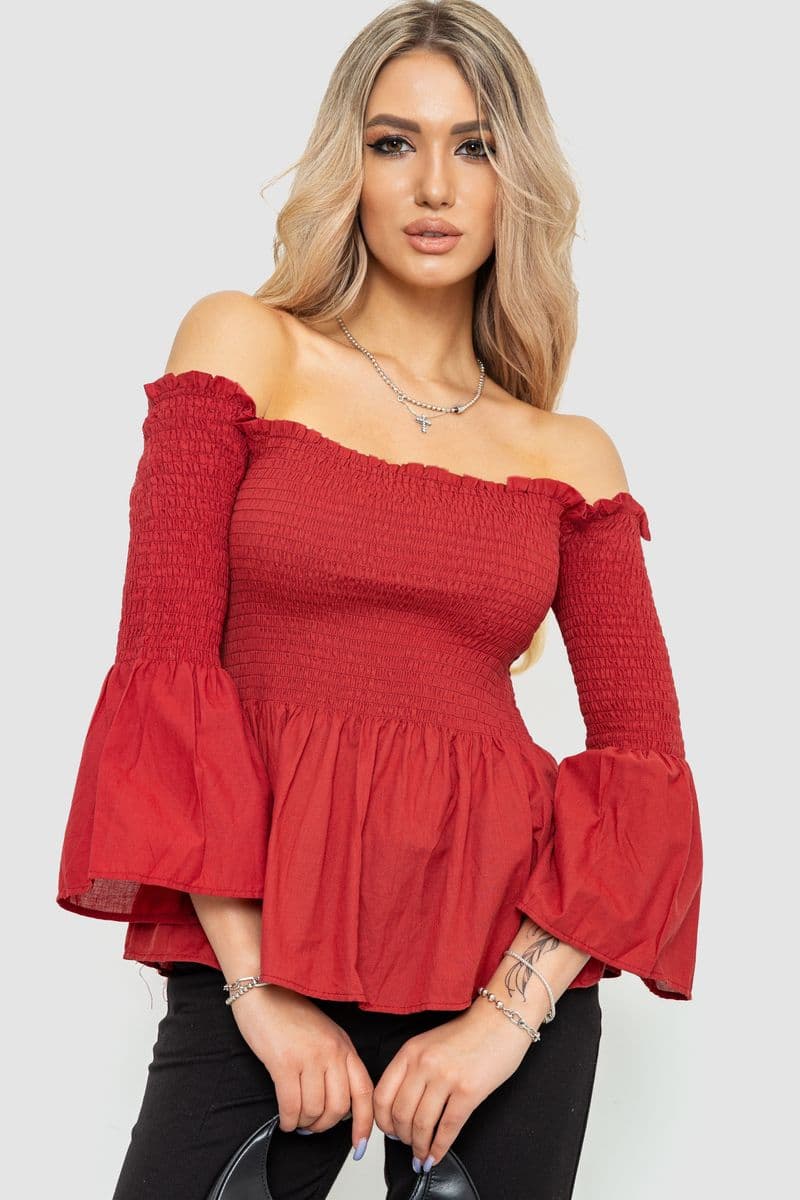 Блуза однотонна, колір теракотовий, 244R254-1 - зображення 1