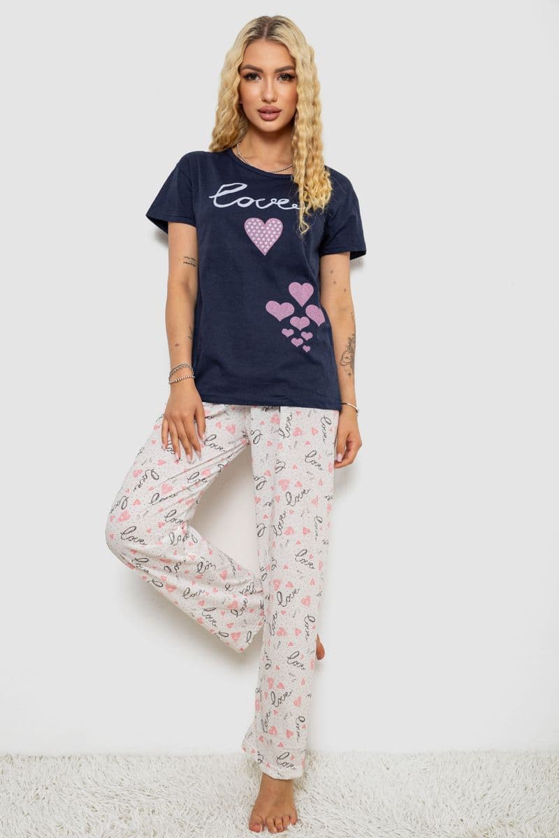 Піжама жіноча з принтом, колір синій, 243R6401 - зображення 1