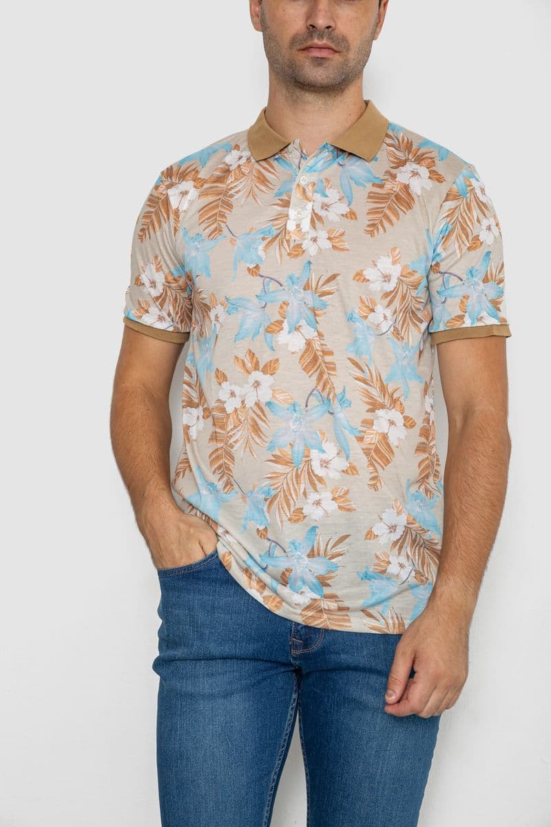 Поло чоловіче з принтом, колір бежево-блакитний, 247R315 - зображення 1