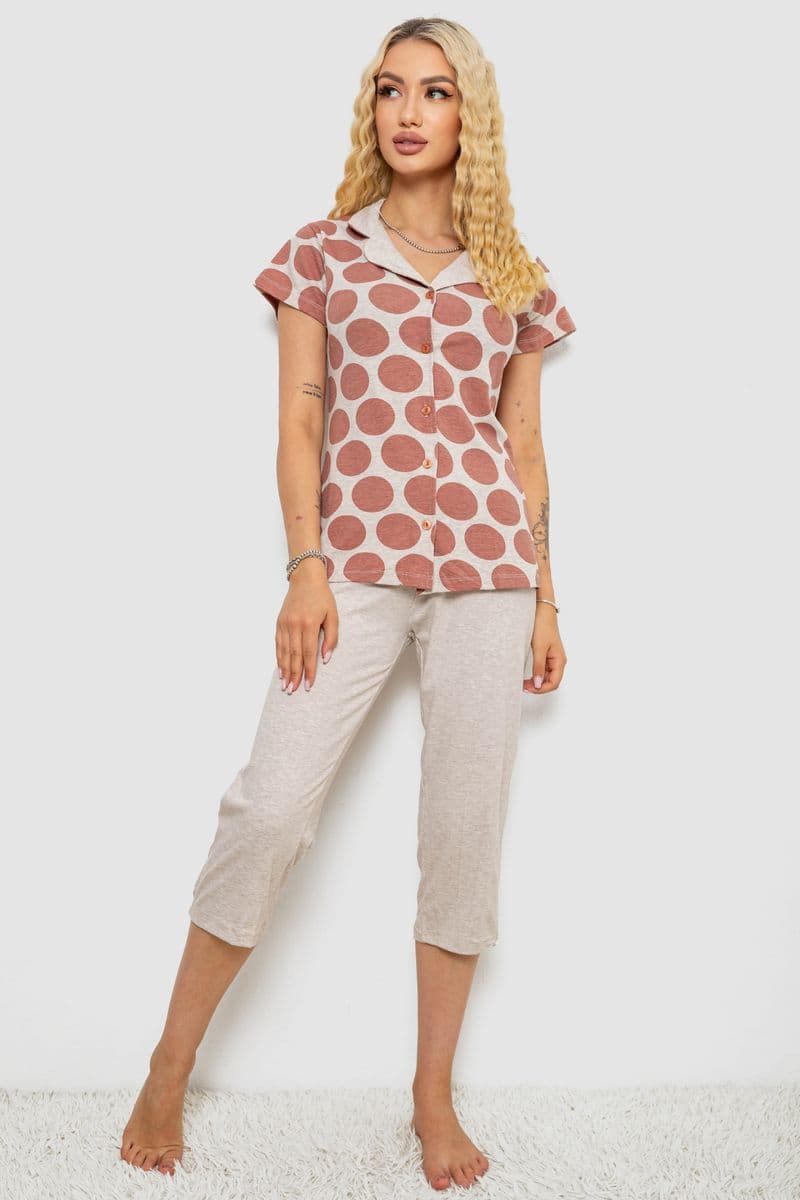 Піжама жіноча, колір бежевий, 243R19018 - зображення 1