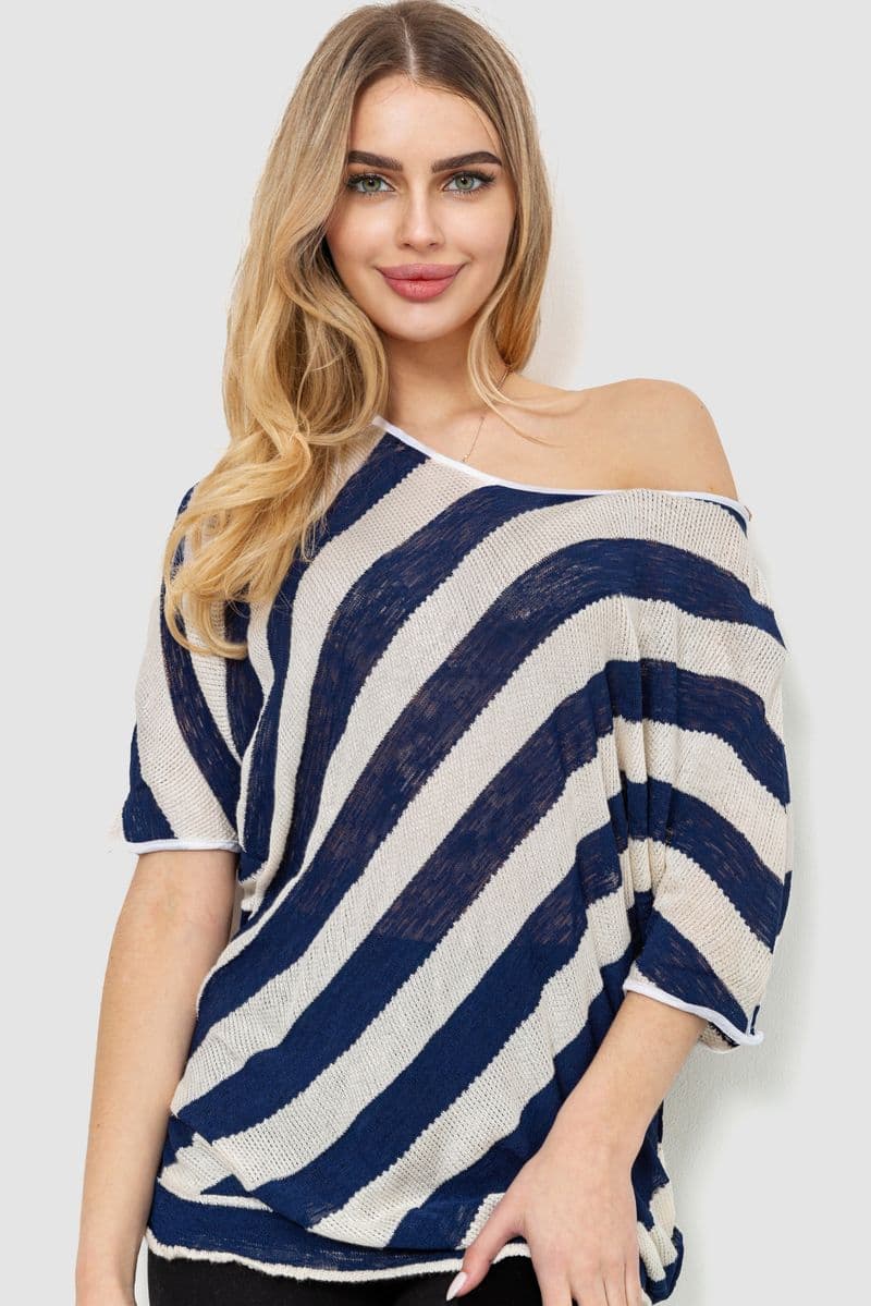 Жіноча кофта в смужку, колір синьо-білий, 244R0263 - зображення 1