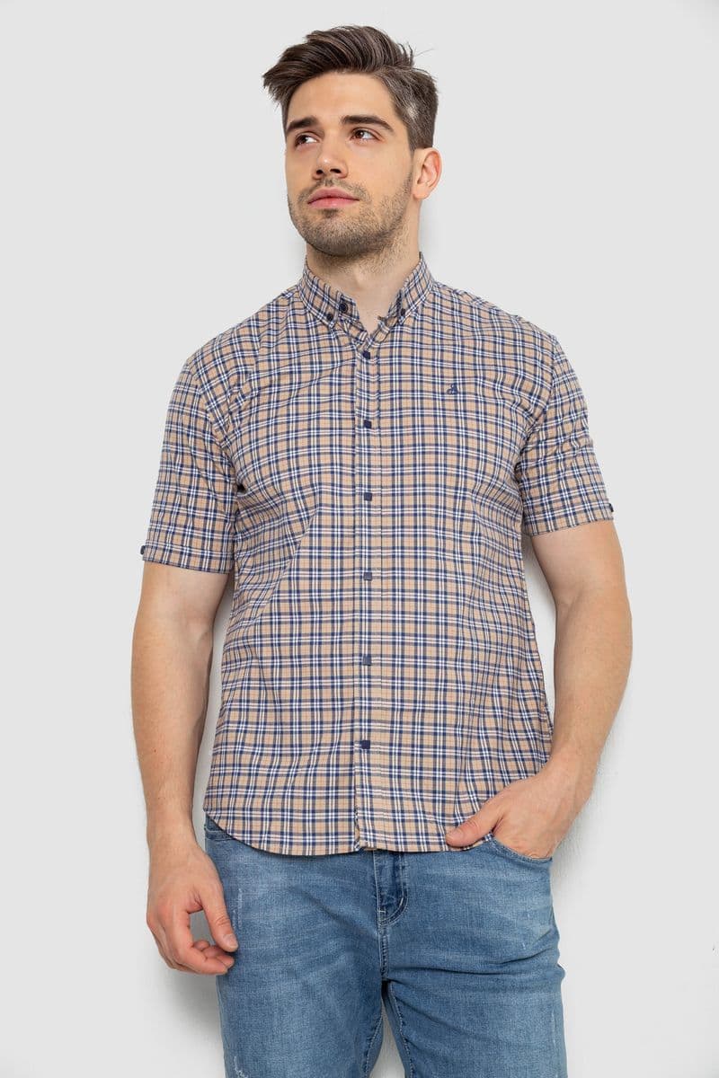 Сорочка чоловіча в клітку, колір бежевий, 214R2445-6 - зображення 1