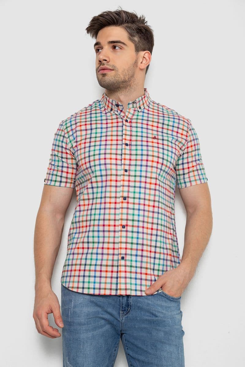 Сорочка чоловіча в клітку, колір молочний, 214R842 - зображення 1