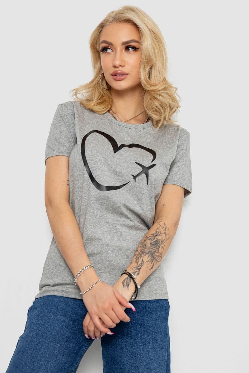Футболка жіноча з принтом, колір сірий, 238R554 - зображення 1