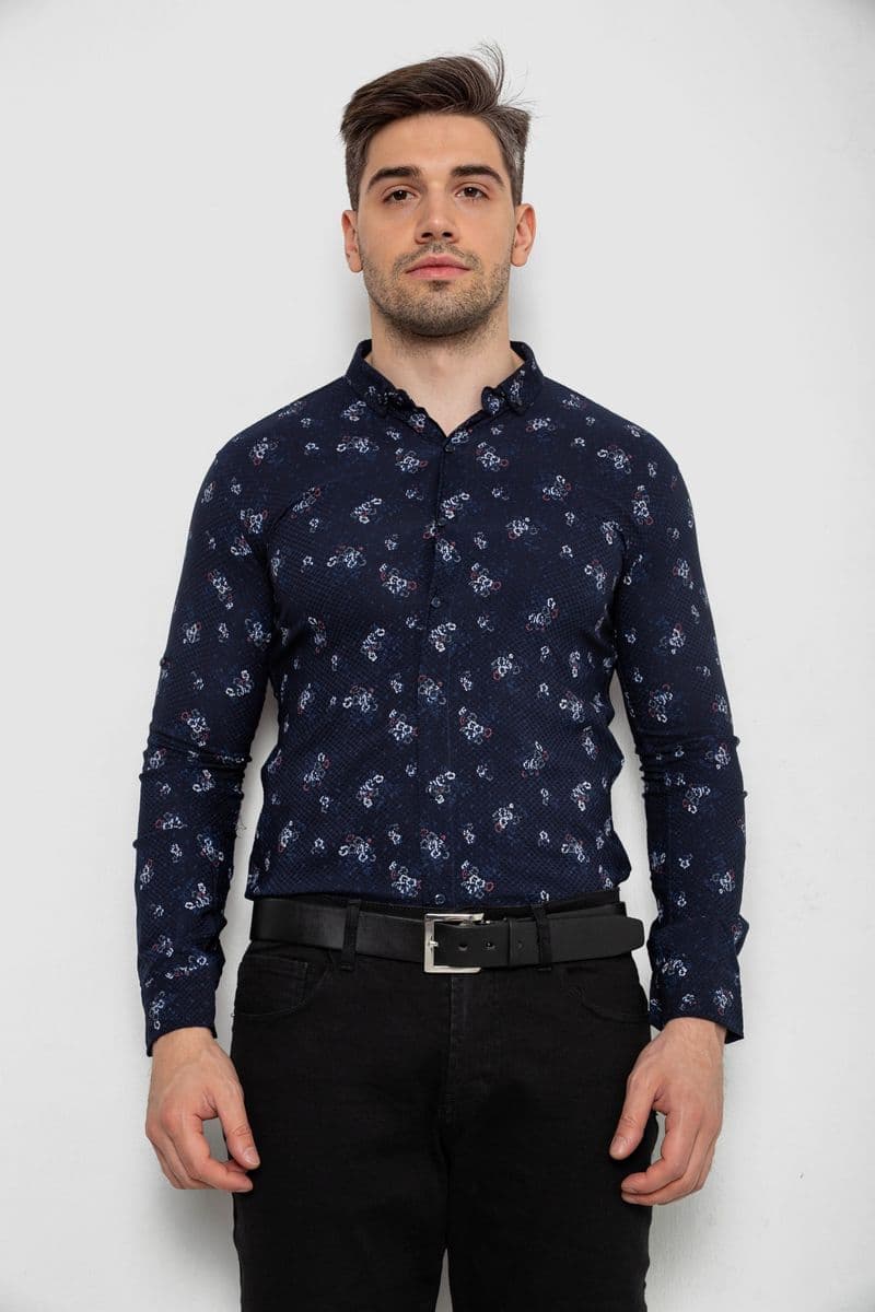 Сорочка чоловіча з принтом, колір темно-синій, 214R1043 - зображення 1