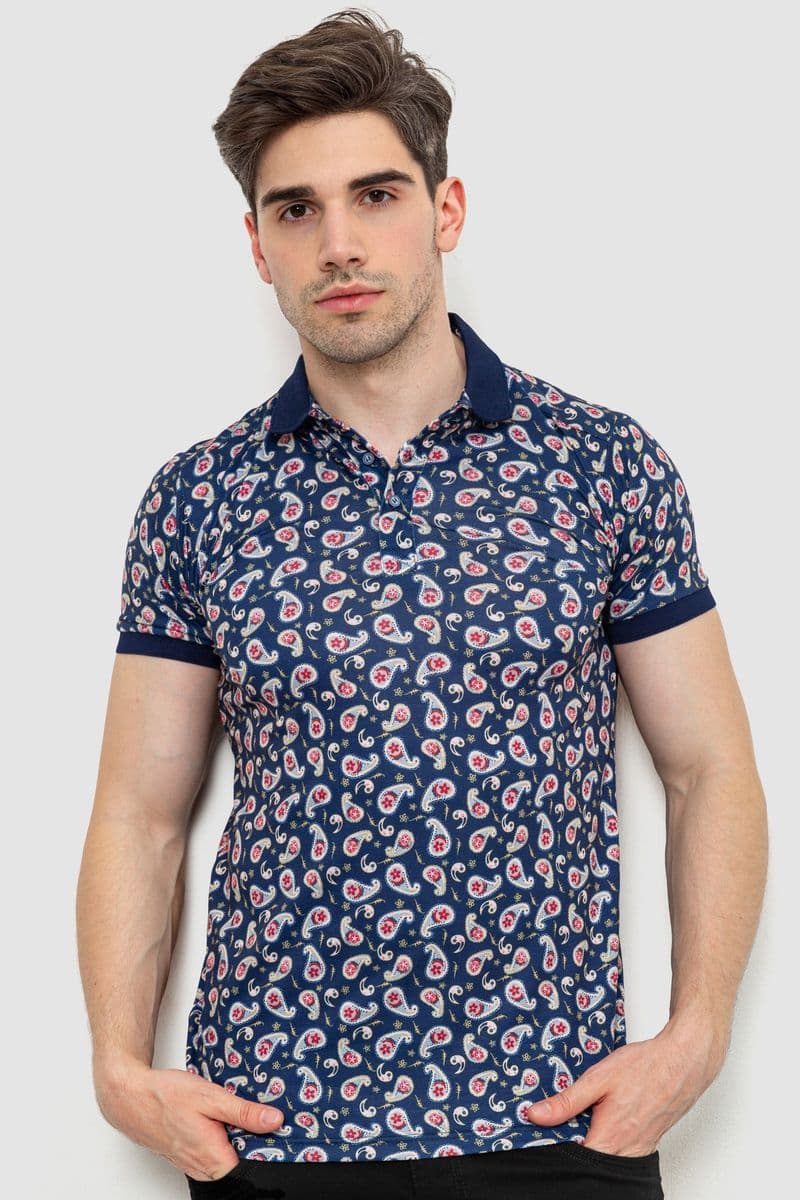 Поло чоловіче з принтом, колір темно-синій, 214R7003-1 - зображення 1