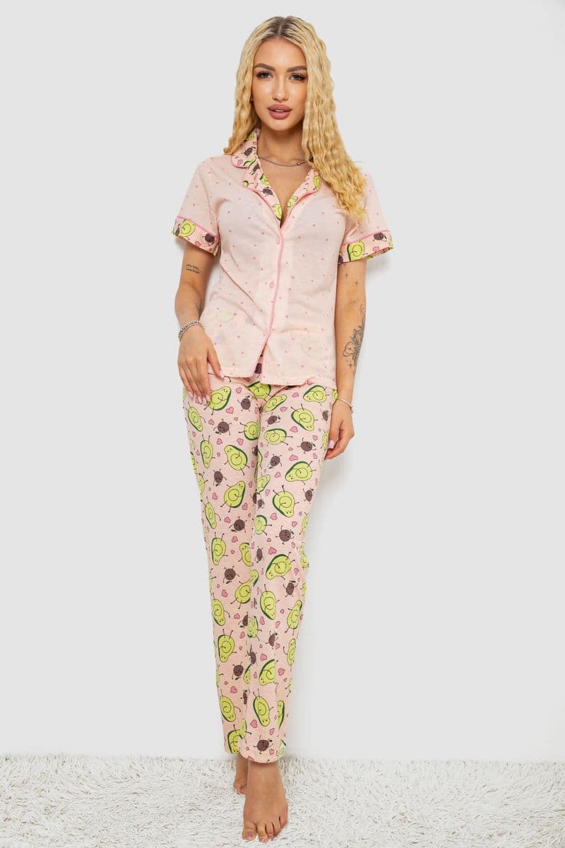 Жіноча піжама з принтом, колір персиковий, 243R7091 - зображення 1