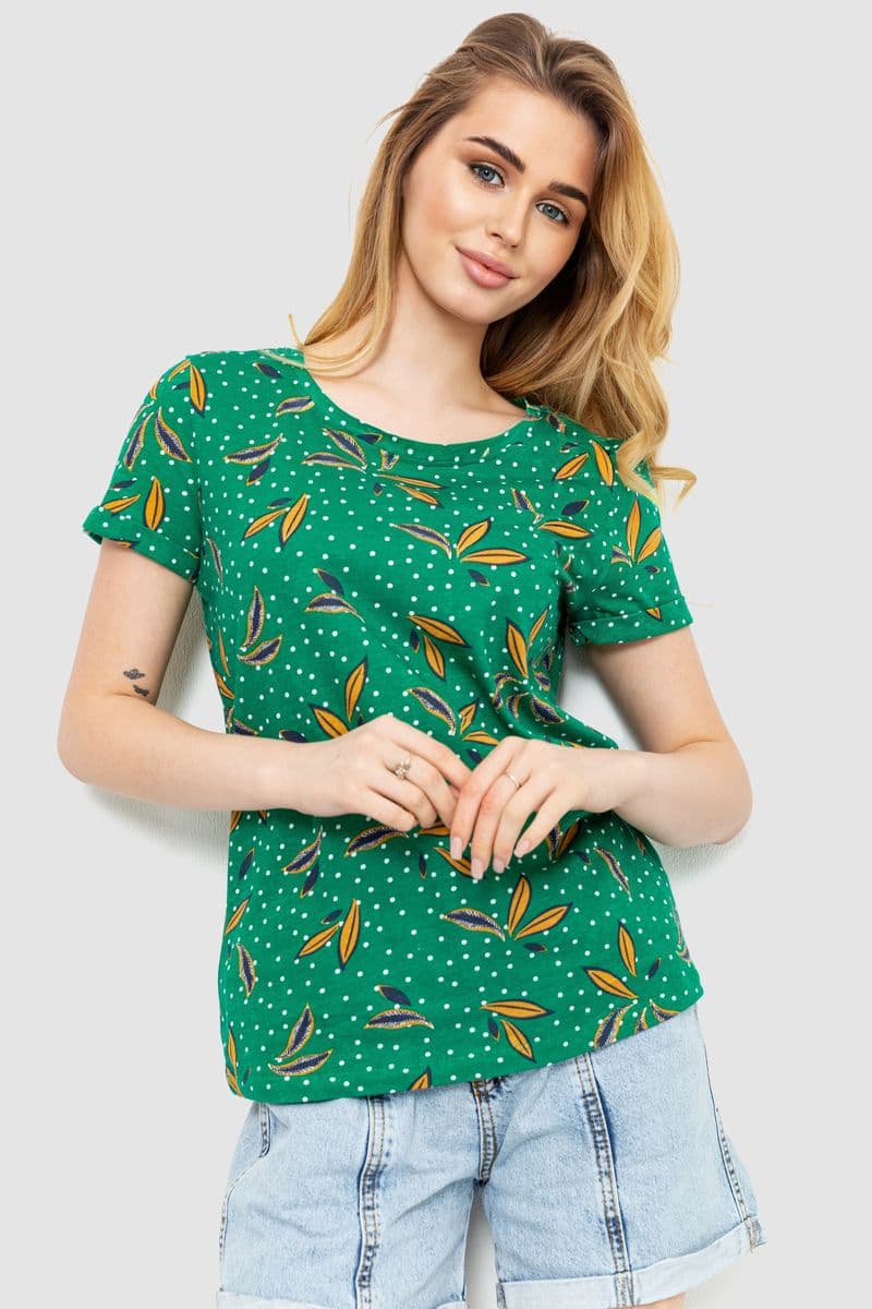 Футболка жіноча з принтом, колір зелений, 244R043 - зображення 1