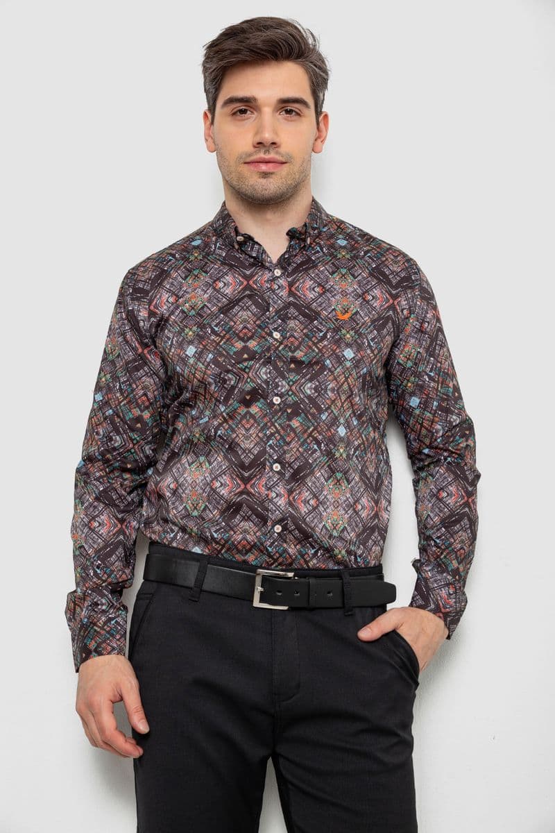 Сорочка чоловіча з принтом, колір чорний, 214R2684 - зображення 1