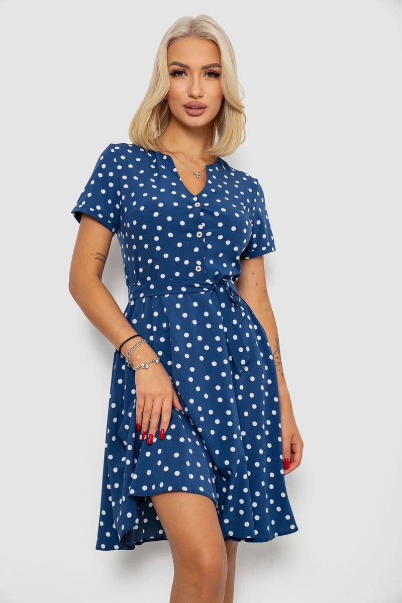 Сукня софт з принтом у горох, колір синій, 230R0032-2 - зображення 1