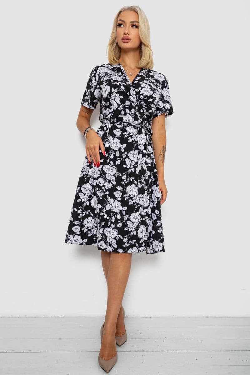 Сукня софт на запах із принтом, колір чорний, 230R0107 - зображення 1