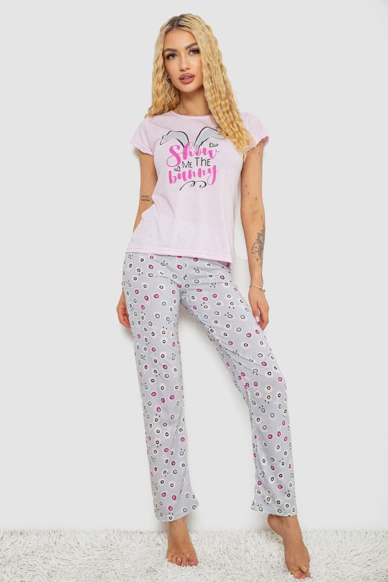 Піжама жіноча з принтом, колір рожевий, 243R7077 - зображення 1