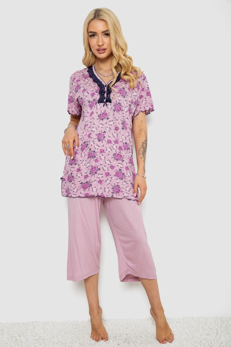 Піжама жіноча з принтом, колір бузковий, 243R6971 - зображення 1