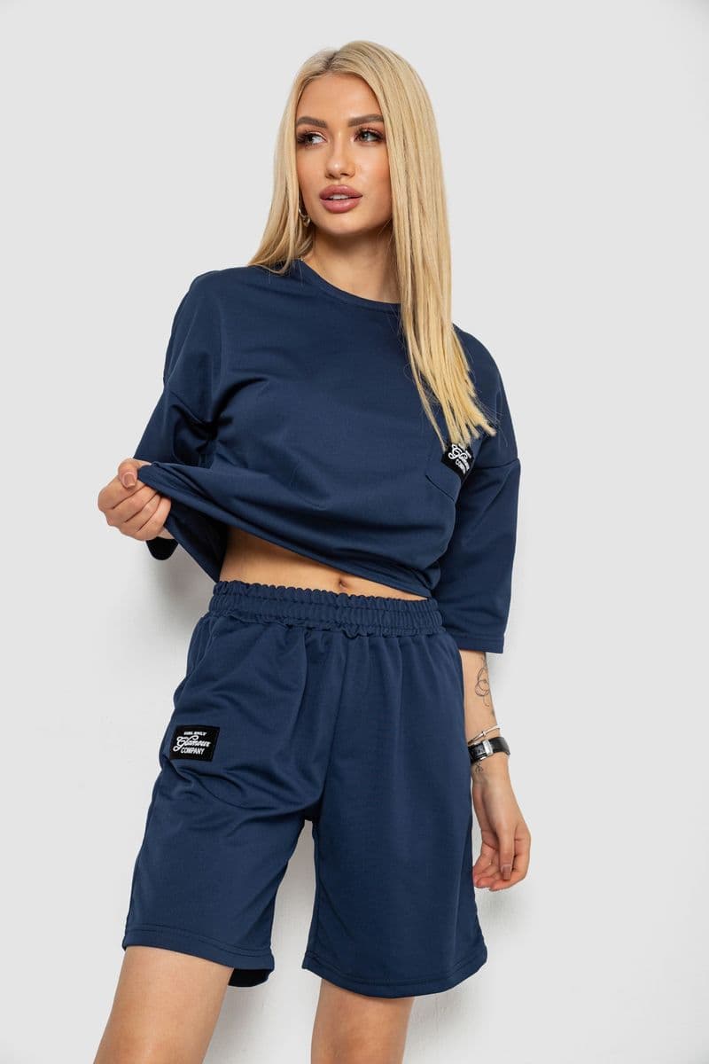 Костюм жіночий однотонний, колір темно-синій, 238R116-2 - зображення 1