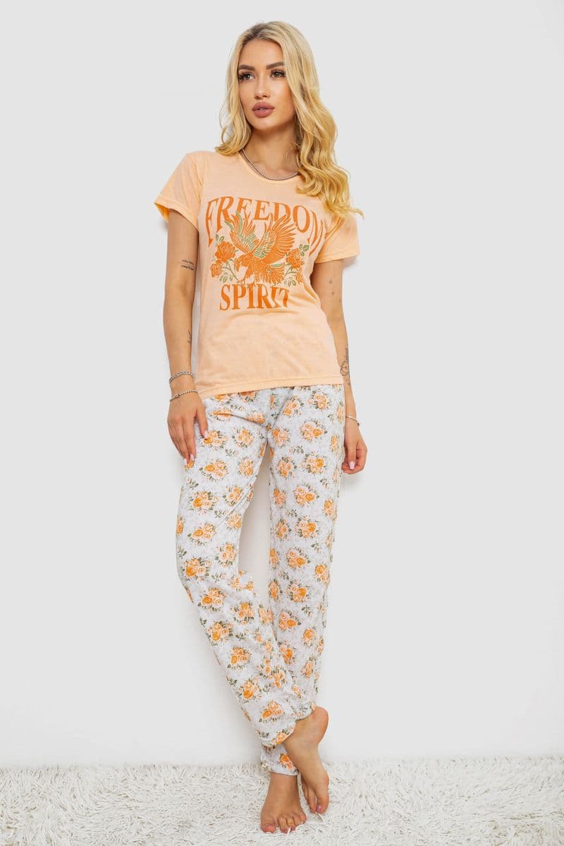 Піжама жіноча з принтом, колір персиковий, 243R2526 - зображення 1