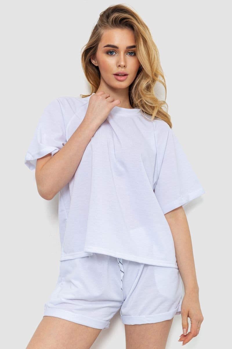 Костюм жіночий однотонний, колір білий, 244R039 - зображення 1