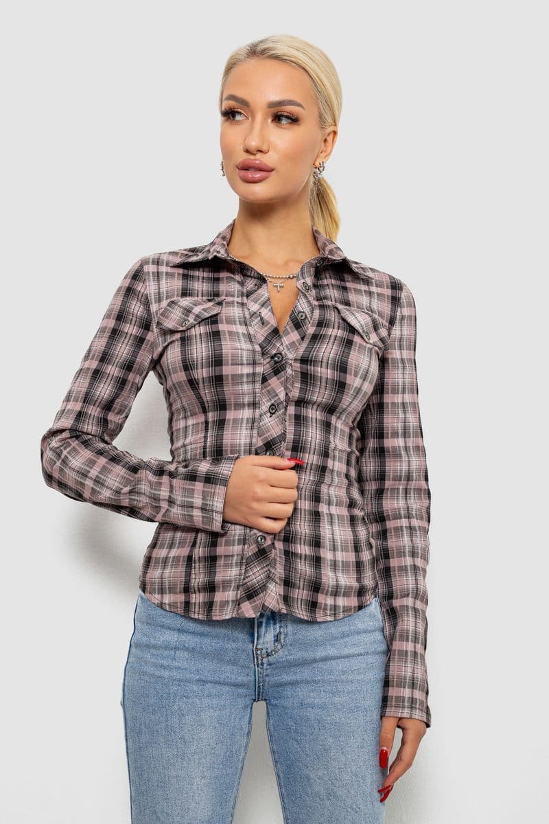Сорочка жіноча в клітку, колір темно-пудровий, 230R064-1 - зображення 1