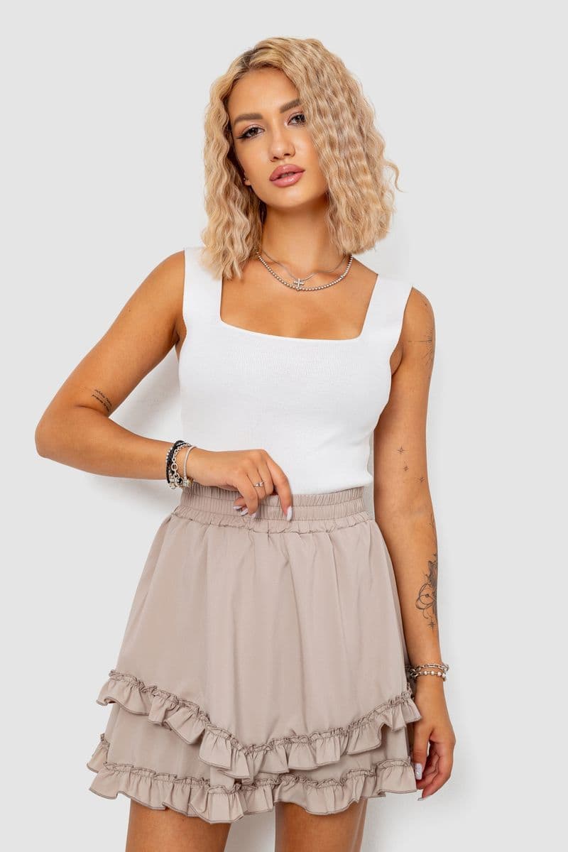 Спідниця однотонна коротка, колір бежевий, 102R5254 - зображення 1