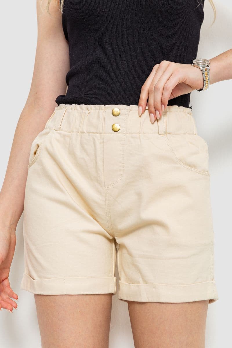 Шорти жіночі на резинці з манжетом, колір світло-бежевий, 214R638 - зображення 1