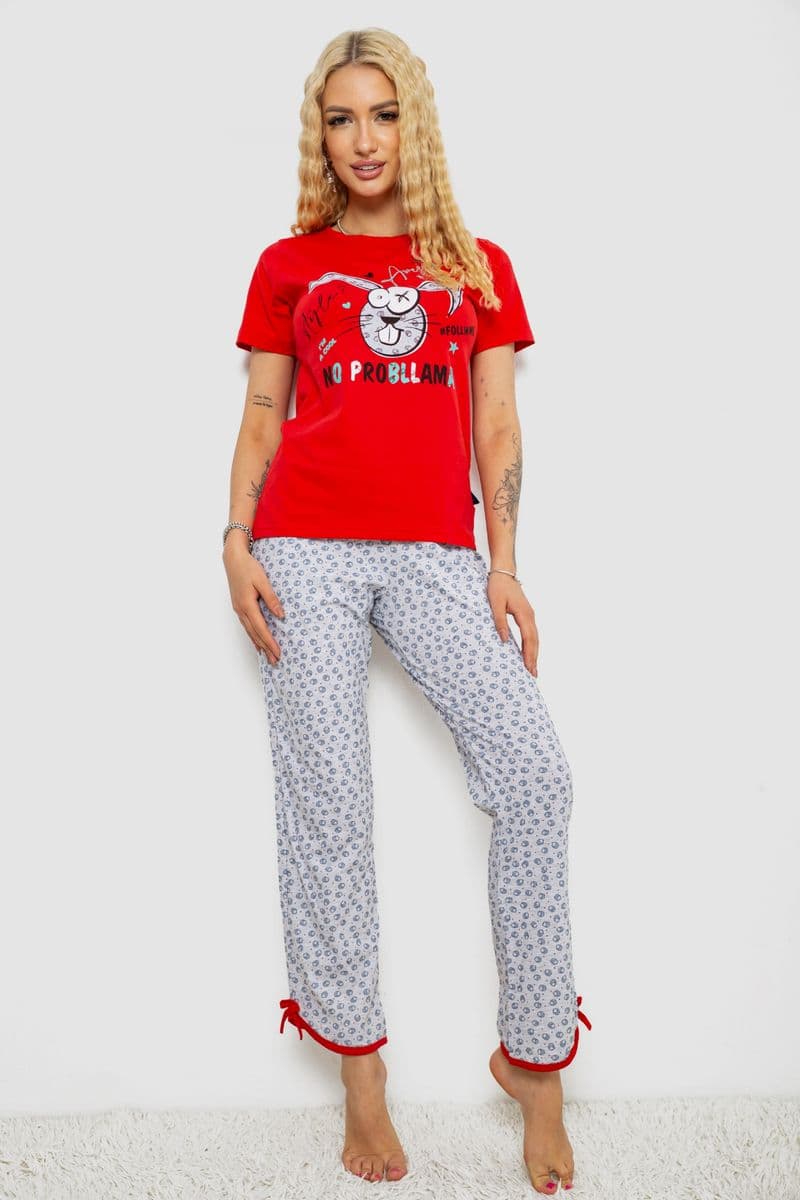 Піжама жіноча з принтом, колір червоний, 243R2039 - зображення 1
