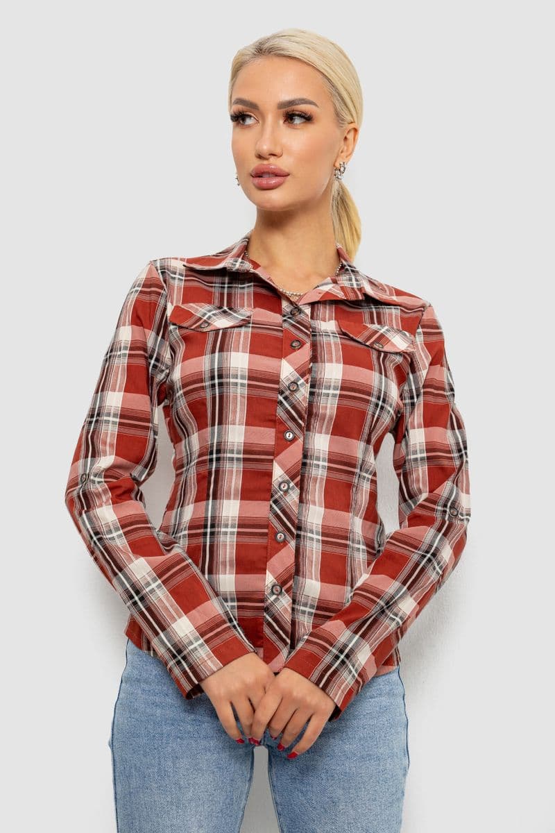 Сорочка жіноча в клітку, колір коричневий, 230R064-1 - зображення 1