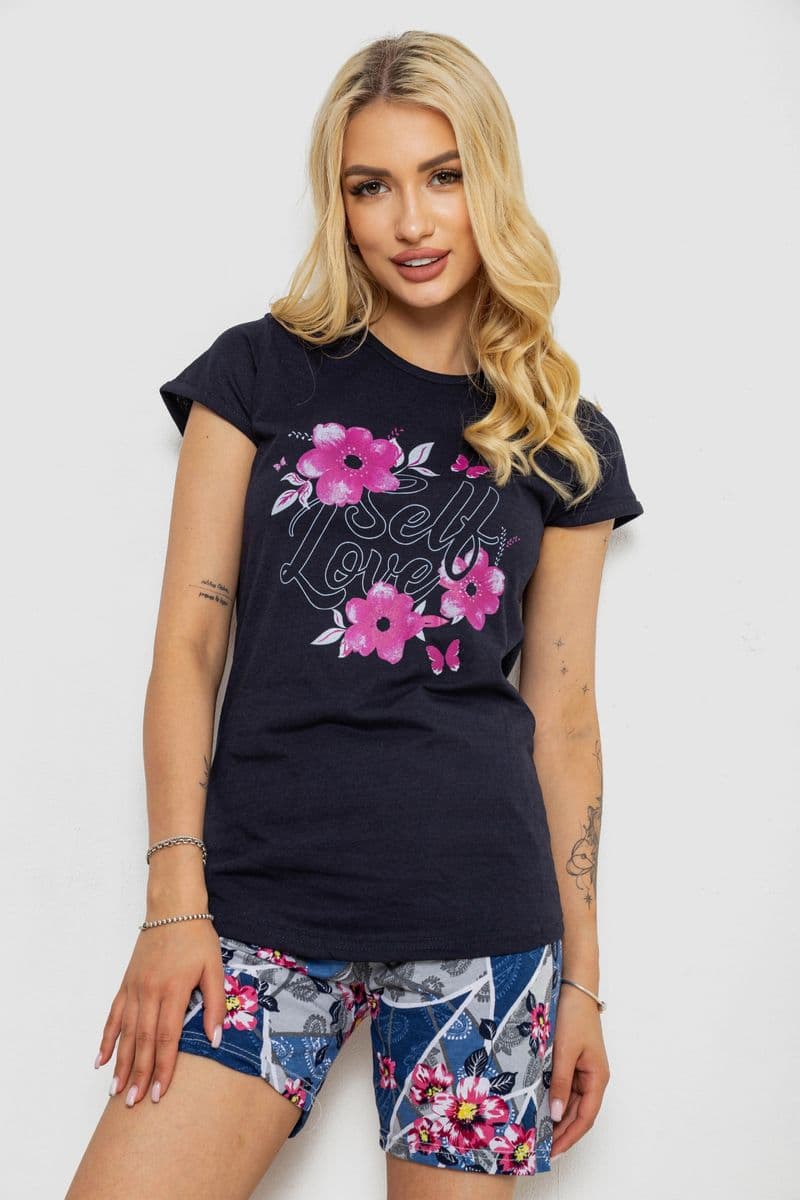 Піжама жіноча з принтом, колір темно-синій, 243R3050 - зображення 1