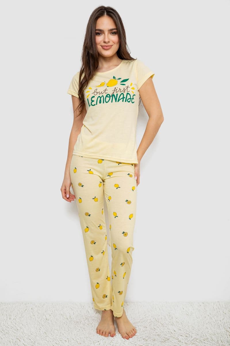 Жіноча піжама з принтом, колір жовтий, 243R7051 - зображення 1
