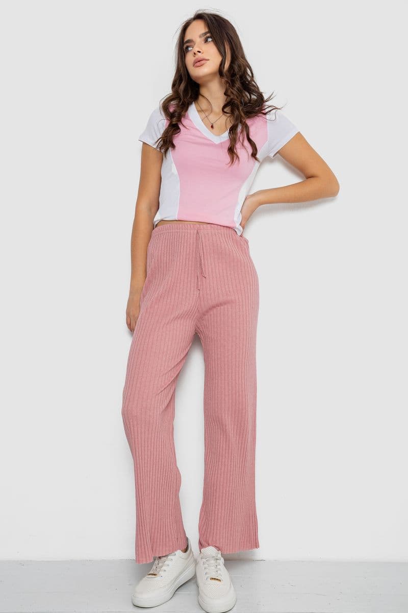 Штани жіночі вільного крою в рубчик, колір пудровий, 220R017 - зображення 1