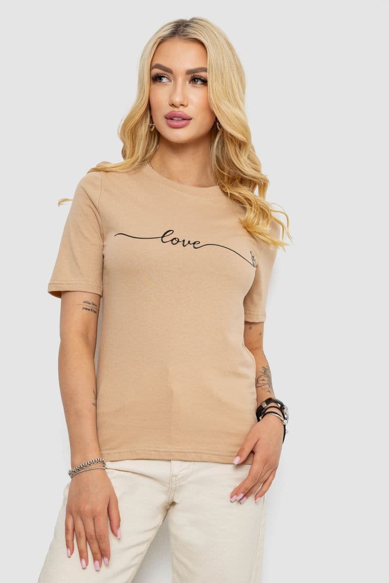 Футболка жіноча з принтом, колір бежевий, 241R133 - зображення 1