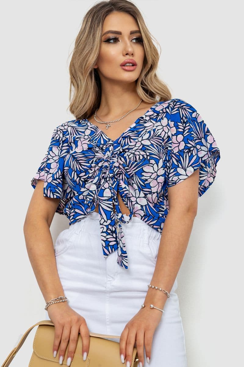 Блуза шифонова, колір синьо-рожевий, 244R069 - зображення 1