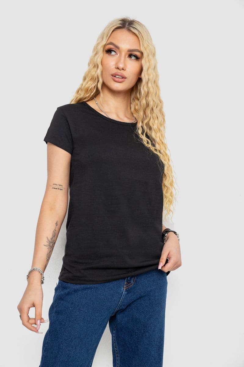 Футболка жіноча однотонна, колір чорний, 244R2206 - зображення 1