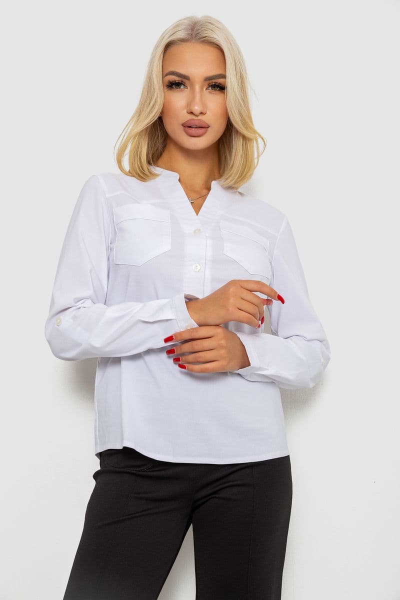 Блуза однотонна, колір білий, 230R96-10 - зображення 1