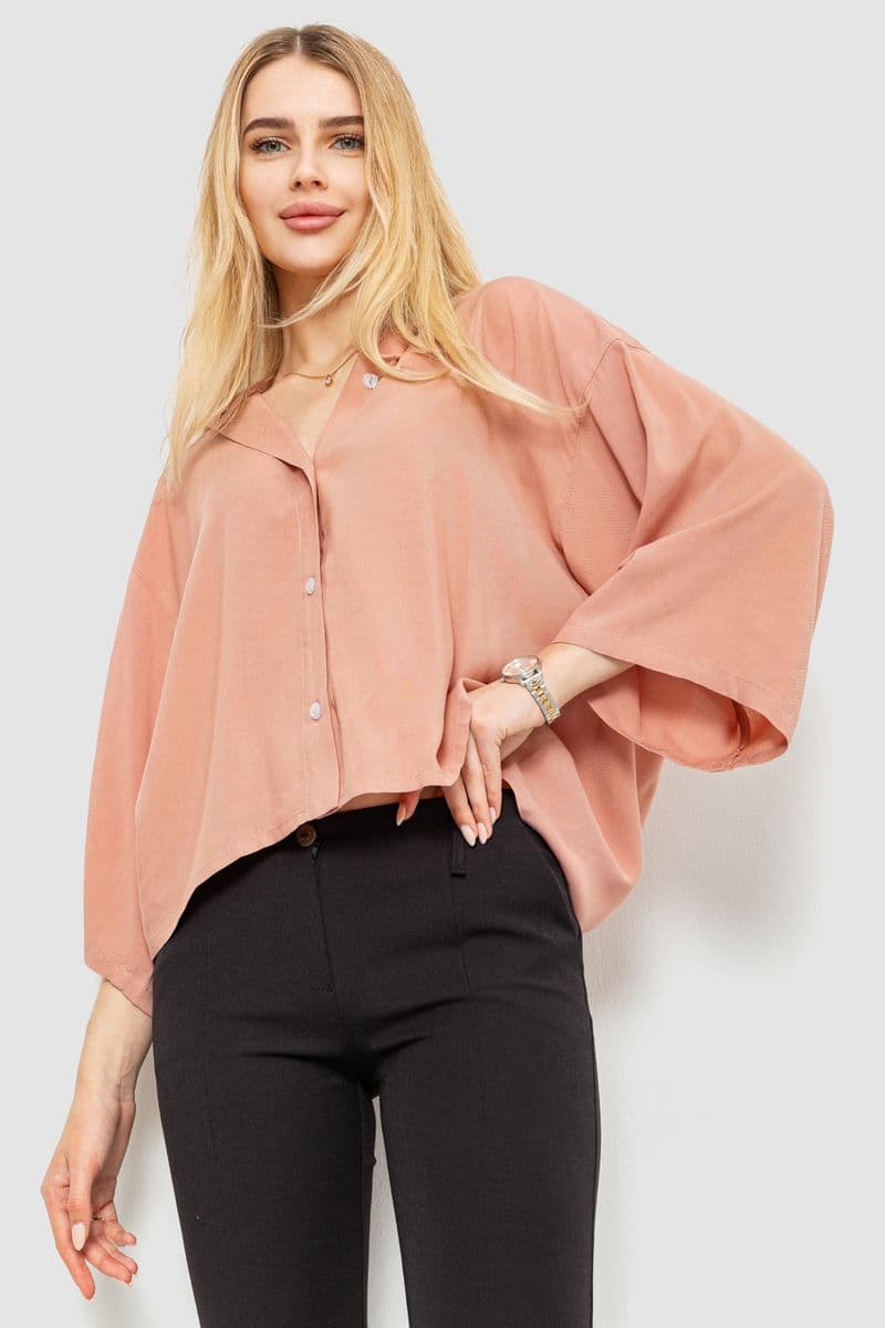 Блуза класична однотонна, колір пудровий, 102R332-3 - зображення 1