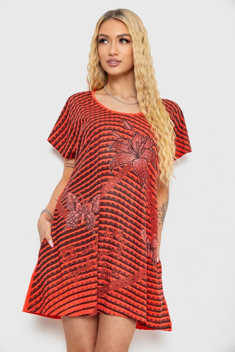 Туніка жіноча з принтом, колір коралово-чорний, 238RBD378 - зображення 1