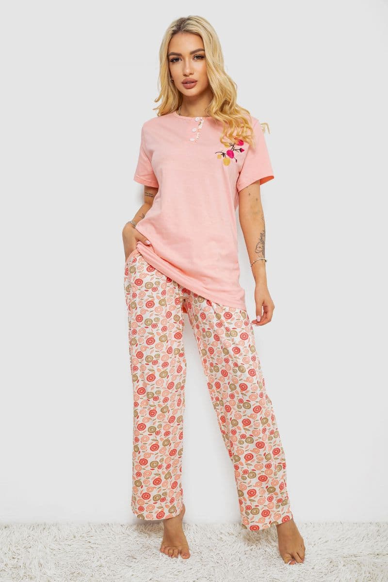 Піжама жіноча з принтом, колір персиковий, 243R10353 - зображення 1