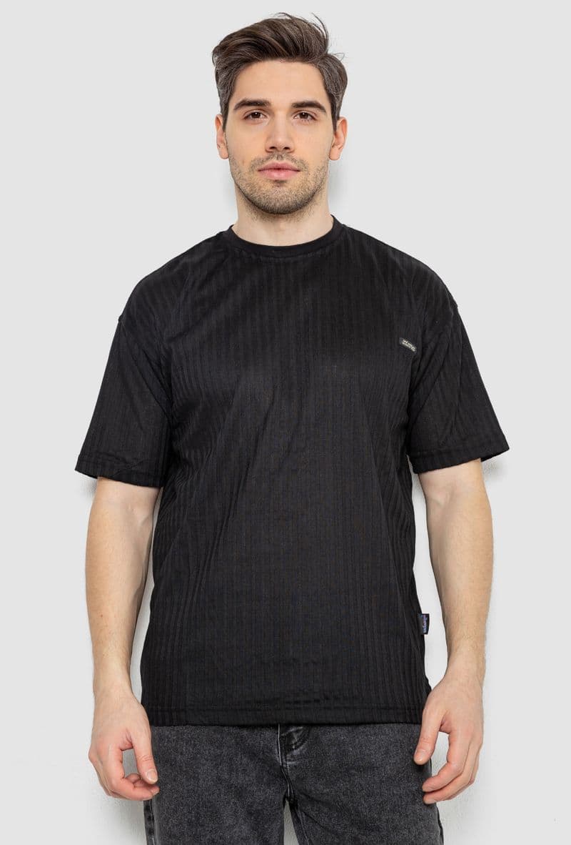 Футболка чоловіча однотонна, колір чорний, 244R3130 - зображення 1