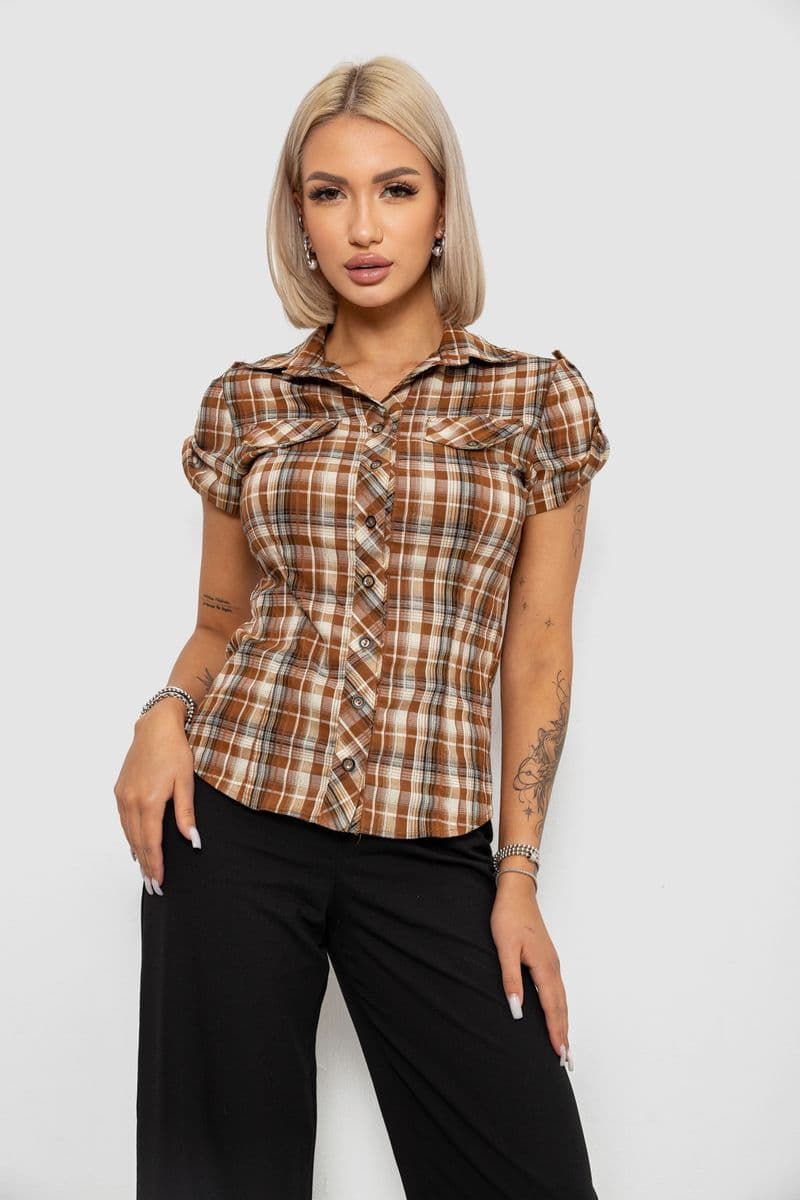 Сорочка жіноча в клітинку, колір коричневий, 230R065 - зображення 1