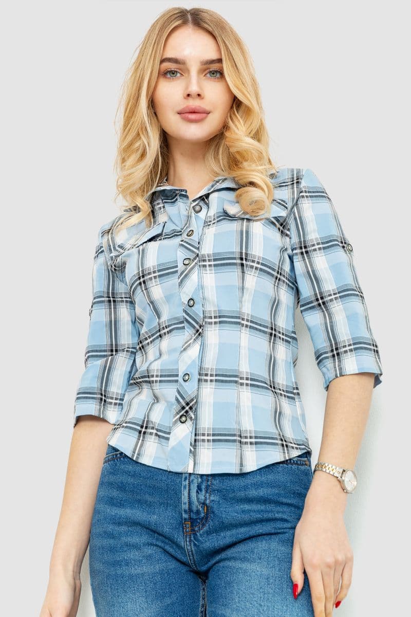 Сорочка жіноча в клітку, колір сіро-блакитний, 230R063 - зображення 1