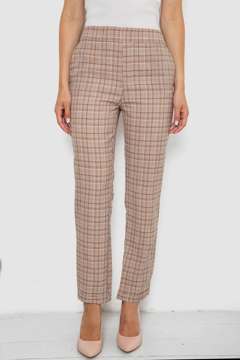 Штани жіночі у клітинку, колір мокко, 238RM94 - зображення 1