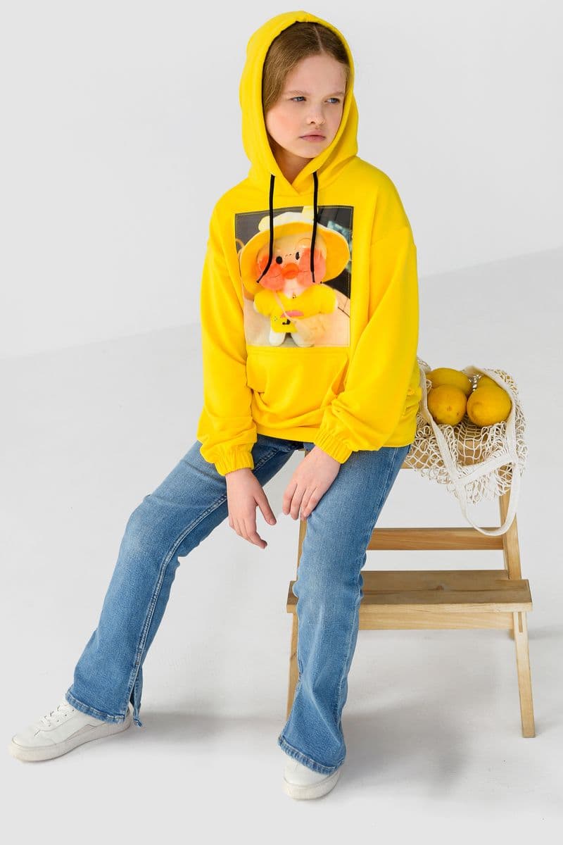 Худі дитячий двонитка з принтом, колір жовтий, 102R1526 - зображення 1