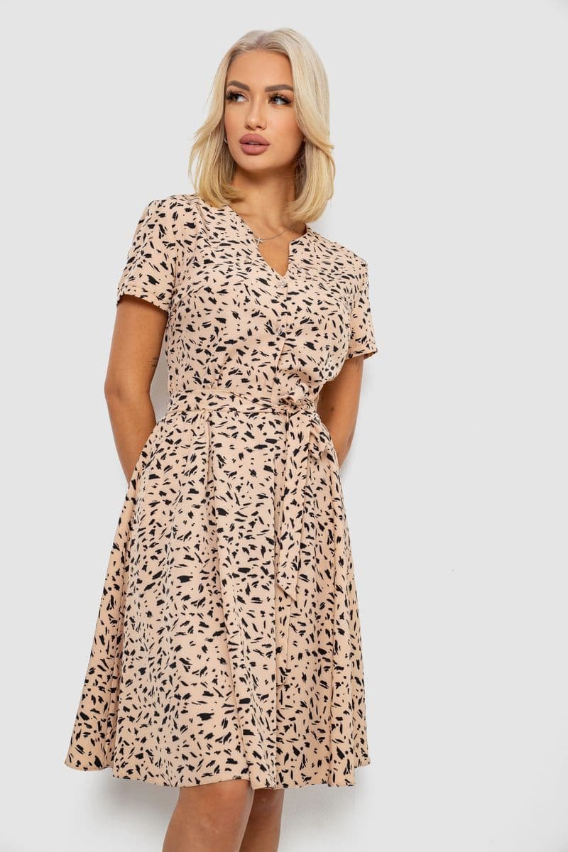 Сукня софт з принтом, колір бежевий, 230R0032-4 - зображення 1