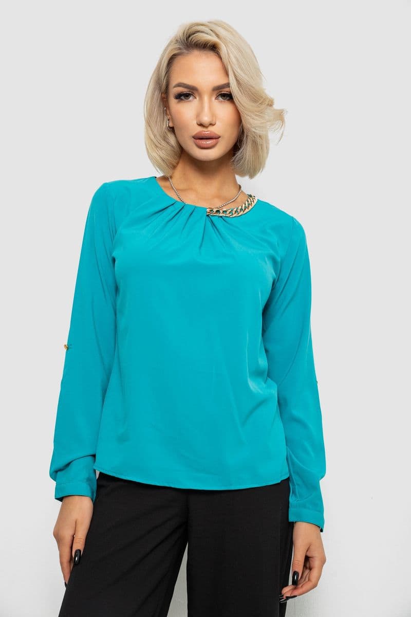 Блуза однотонна, колір бірюзовий, 230R306 - зображення 1