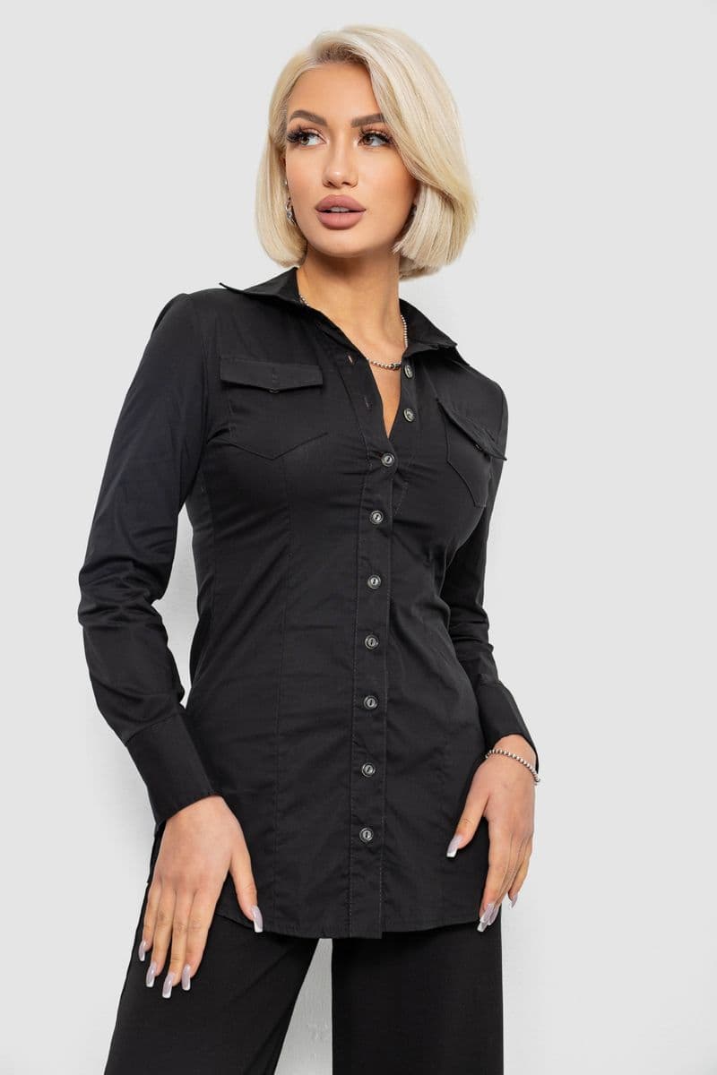 Сорочка жіноча однотонна, колір чорний, 230R302 - зображення 1